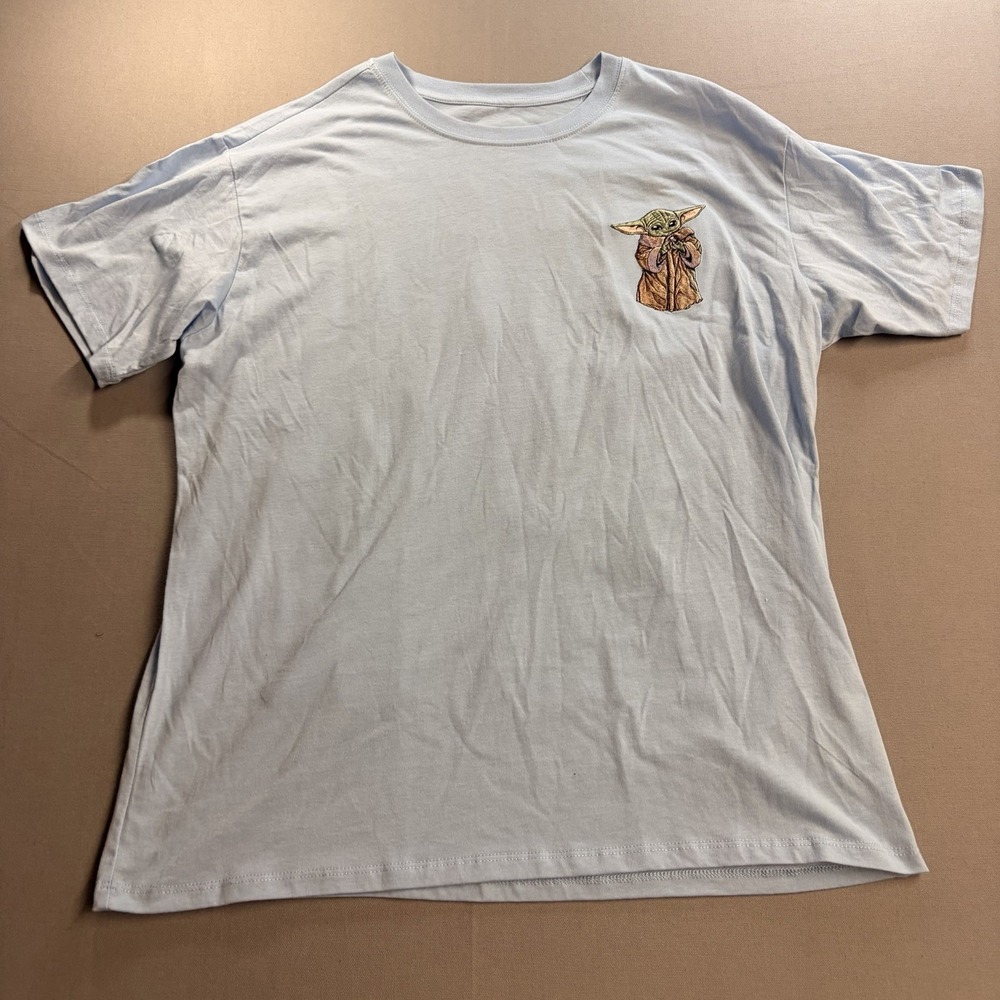 Star Wars Grogu Baby Yoda T Shirt XL 15/17 Blue Mandalorian Graphic Embroidered